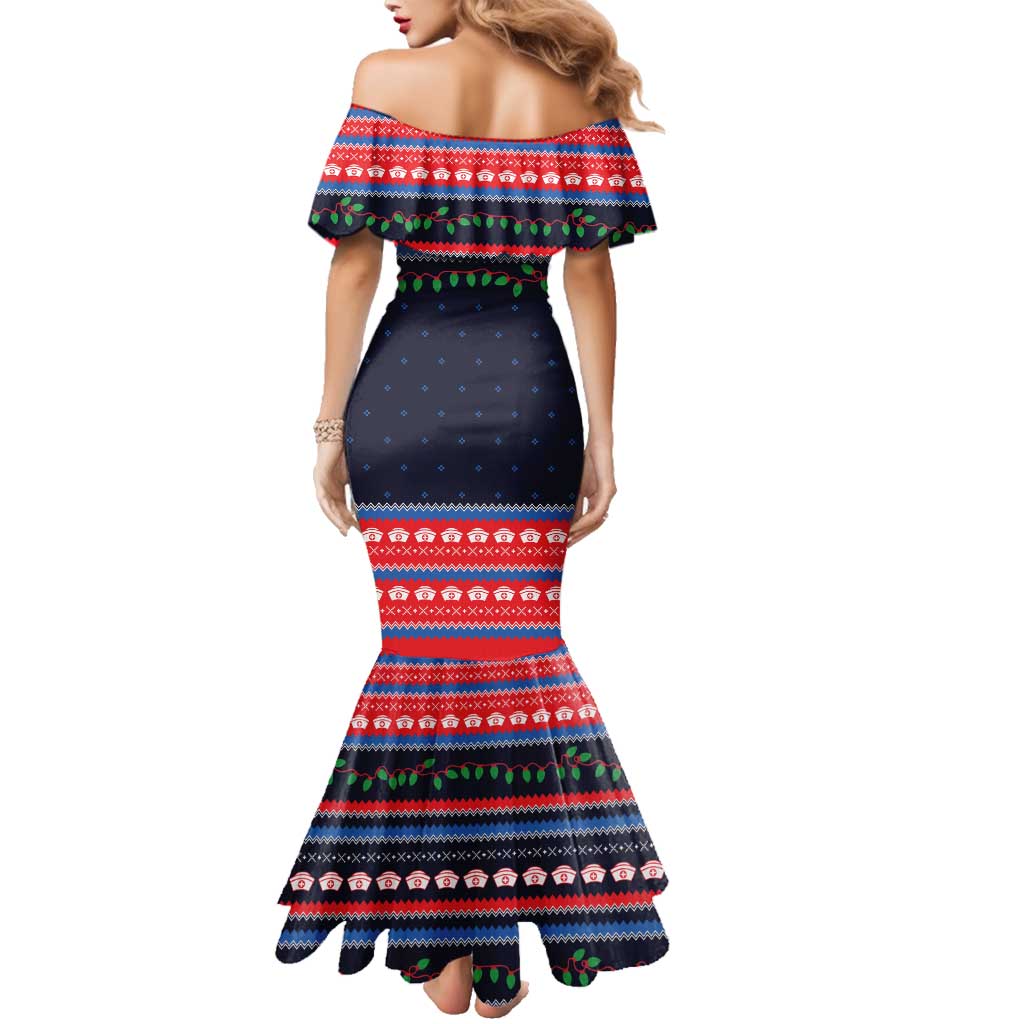 Merry Christmas Nurse Family Matching Mermaid Dress and Hawaiian Shirt Stethoscope Tree Nurses and Medical Workers - Wonder Print Shop