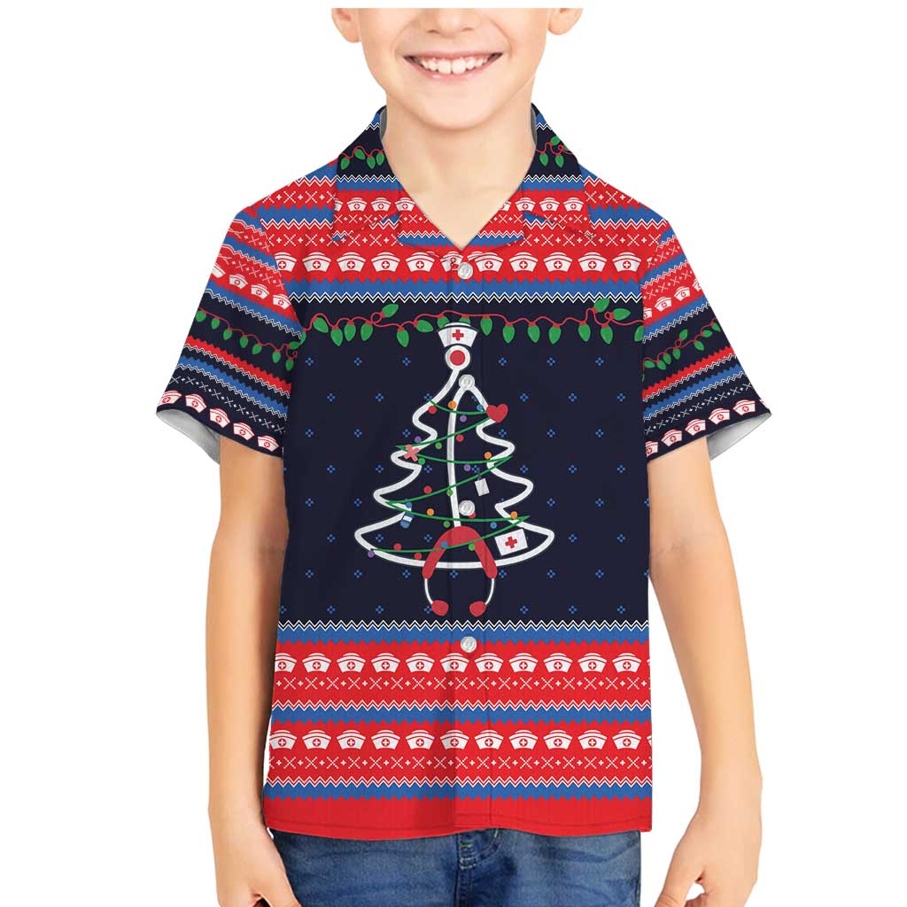 Merry Christmas Nurse Family Matching Mermaid Dress and Hawaiian Shirt Stethoscope Tree Nurses and Medical Workers - Wonder Print Shop