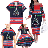 Merry Christmas Nurse Family Matching Off The Shoulder Long Sleeve Dress and Hawaiian Shirt Stethoscope Tree Nurses and Medical Workers - Wonder Print Shop