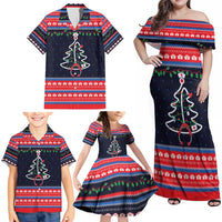 Merry Christmas Nurse Family Matching Off Shoulder Maxi Dress and Hawaiian Shirt Stethoscope Tree Nurses and Medical Workers - Wonder Print Shop