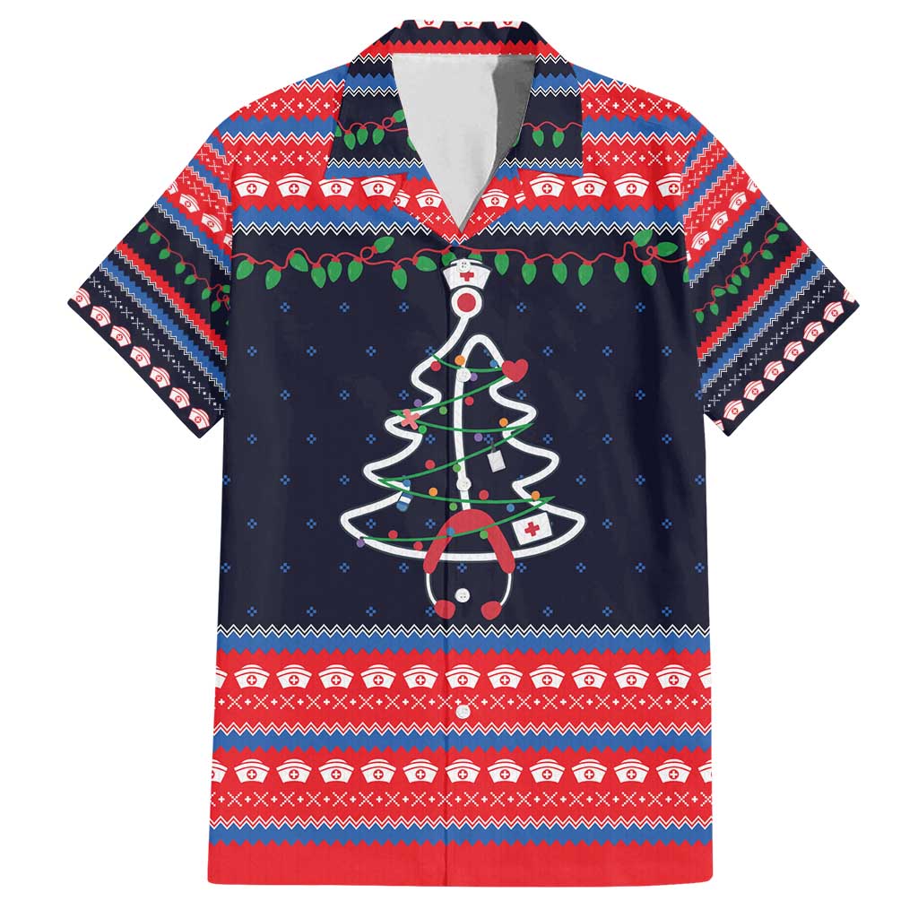 Merry Christmas Nurse Family Matching Off Shoulder Maxi Dress and Hawaiian Shirt Stethoscope Tree Nurses and Medical Workers - Wonder Print Shop