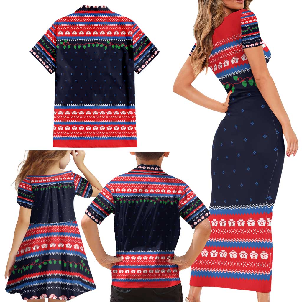 Merry Christmas Nurse Family Matching Short Sleeve Bodycon Dress and Hawaiian Shirt Stethoscope Tree Nurses and Medical Workers - Wonder Print Shop