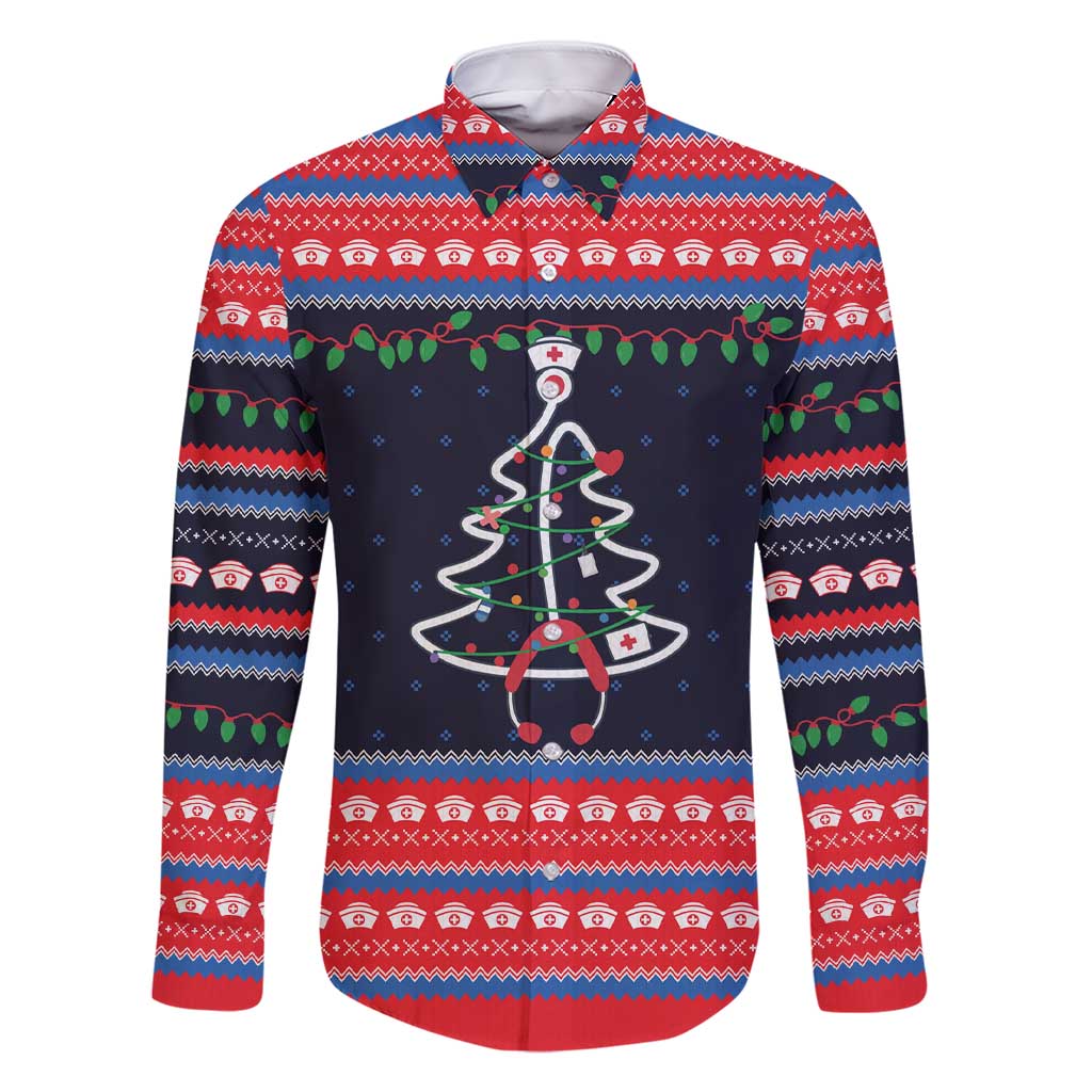 Merry Christmas Nurse Family Matching Short Sleeve Bodycon Dress and Hawaiian Shirt Stethoscope Tree Nurses and Medical Workers - Wonder Print Shop