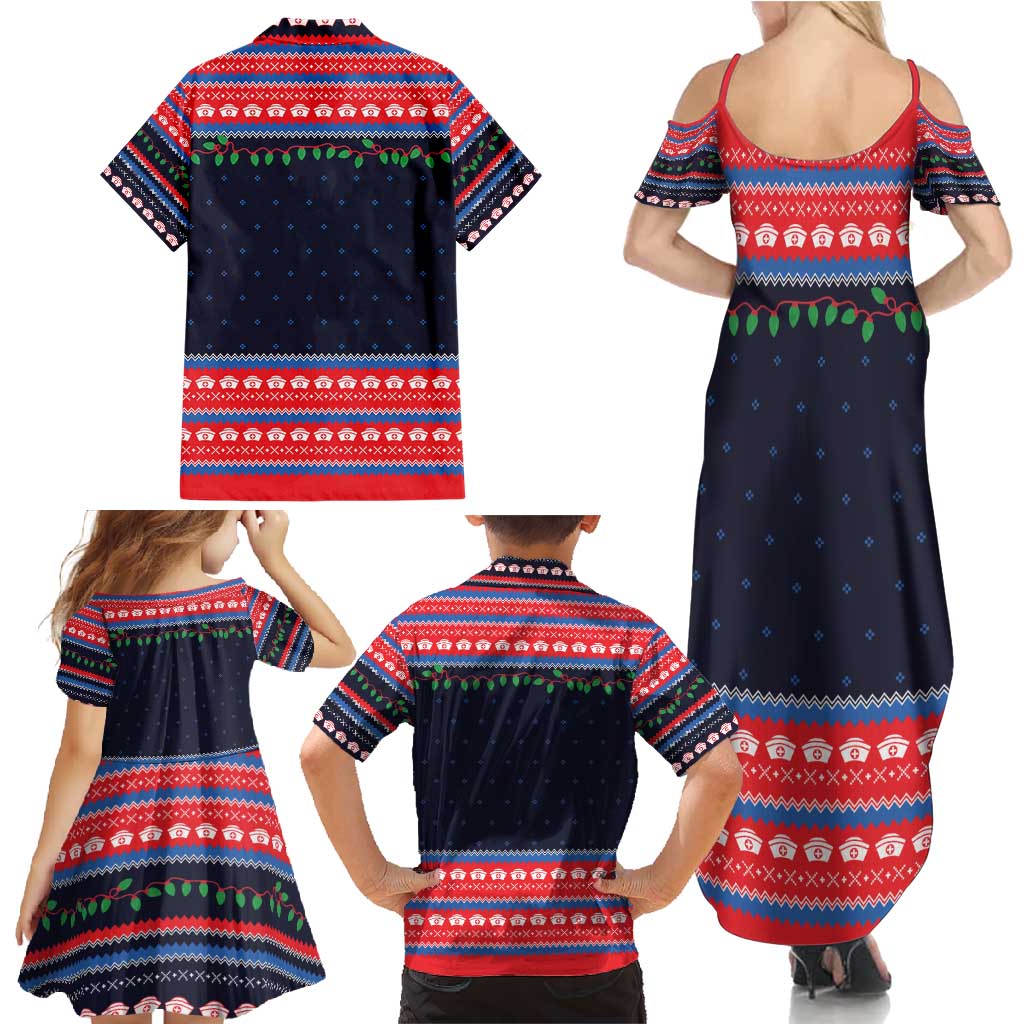 Merry Christmas Nurse Family Matching Summer Maxi Dress and Hawaiian Shirt Stethoscope Tree Nurses and Medical Workers - Wonder Print Shop