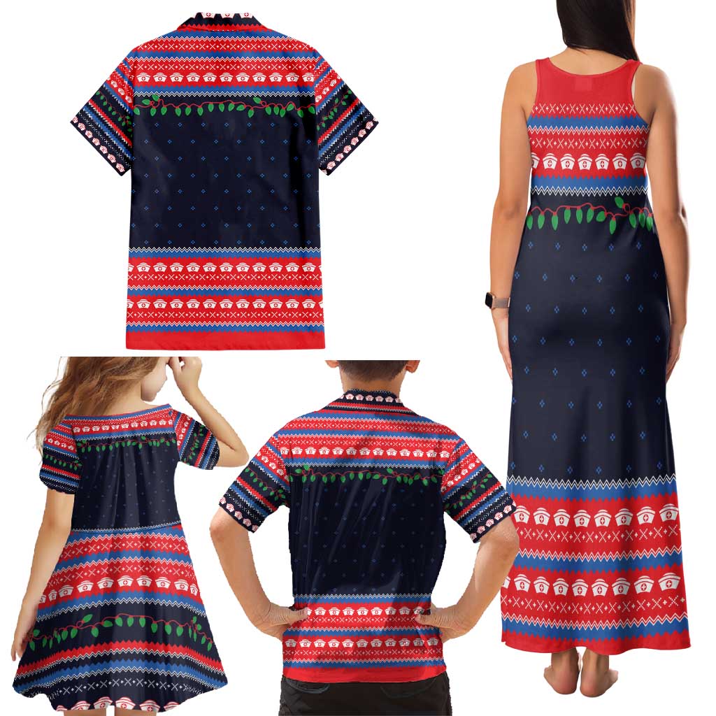 Merry Christmas Nurse Family Matching Tank Maxi Dress and Hawaiian Shirt Stethoscope Tree Nurses and Medical Workers - Wonder Print Shop