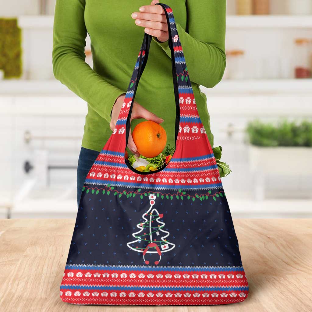 Merry Christmas Nurse Grocery Bag Stethoscope Tree Nurses and Medical Workers - Wonder Print Shop