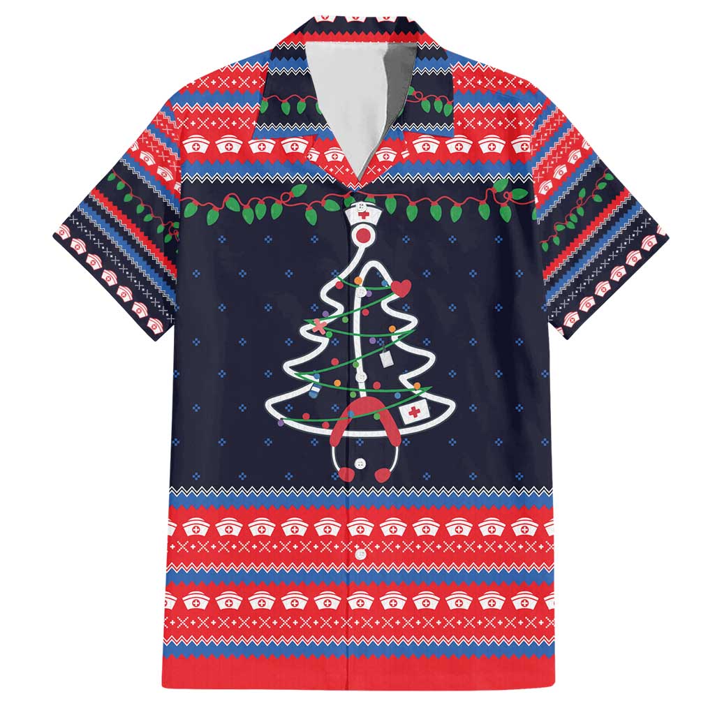 Merry Christmas Nurse Hawaiian Shirt Stethoscope Tree Nurses and Medical Workers - Wonder Print Shop