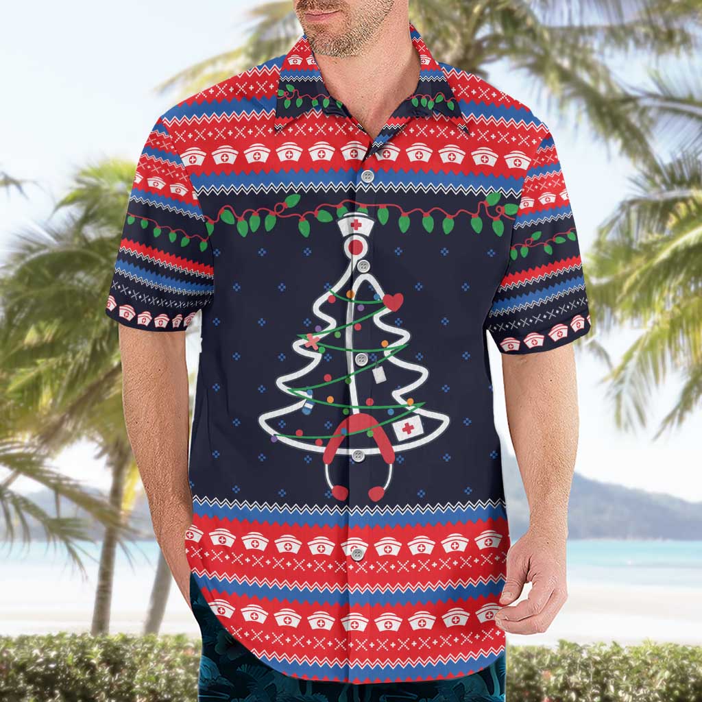 Merry Christmas Nurse Hawaiian Shirt Stethoscope Tree Nurses and Medical Workers - Wonder Print Shop