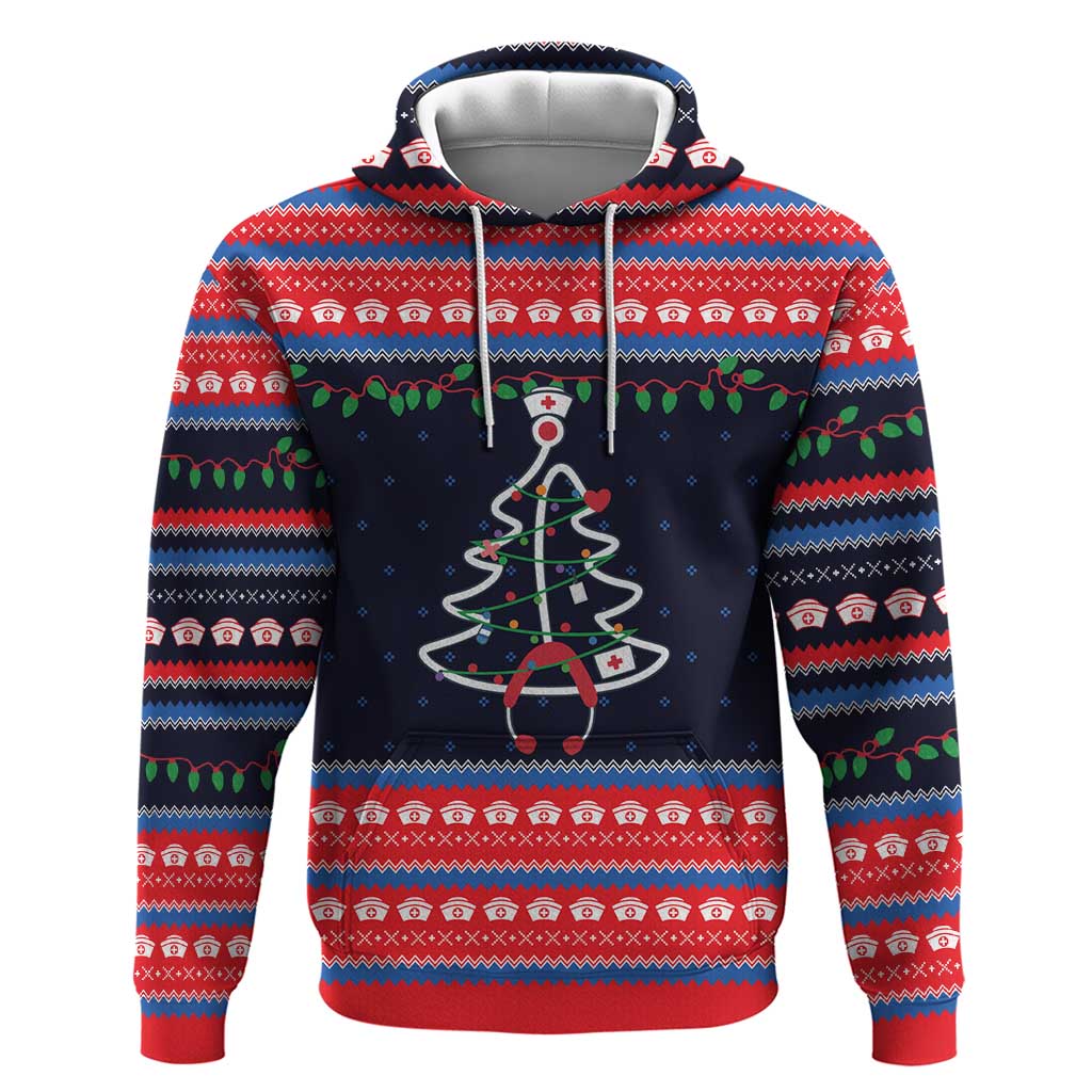 Merry Christmas Nurse Hoodie Stethoscope Tree Nurses and Medical Workers - Wonder Print Shop