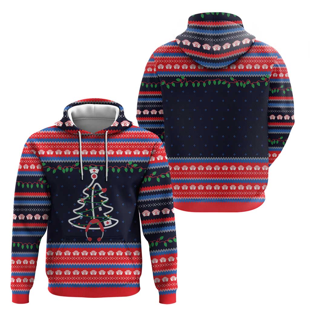 Merry Christmas Nurse Hoodie Stethoscope Tree Nurses and Medical Workers - Wonder Print Shop