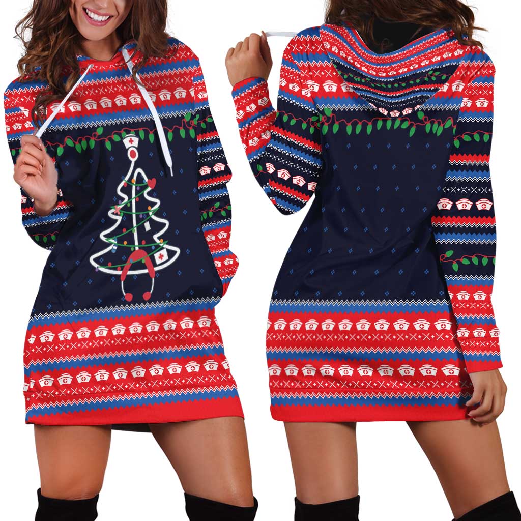 Merry Christmas Nurse Hoodie Dress Stethoscope Tree Nurses and Medical Workers - Wonder Print Shop
