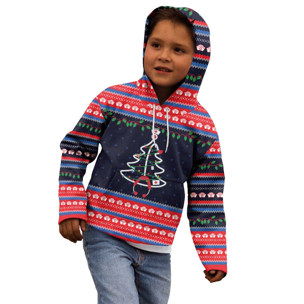 Merry Christmas Nurse Kid Hoodie Stethoscope Tree Nurses and Medical Workers - Wonder Print Shop