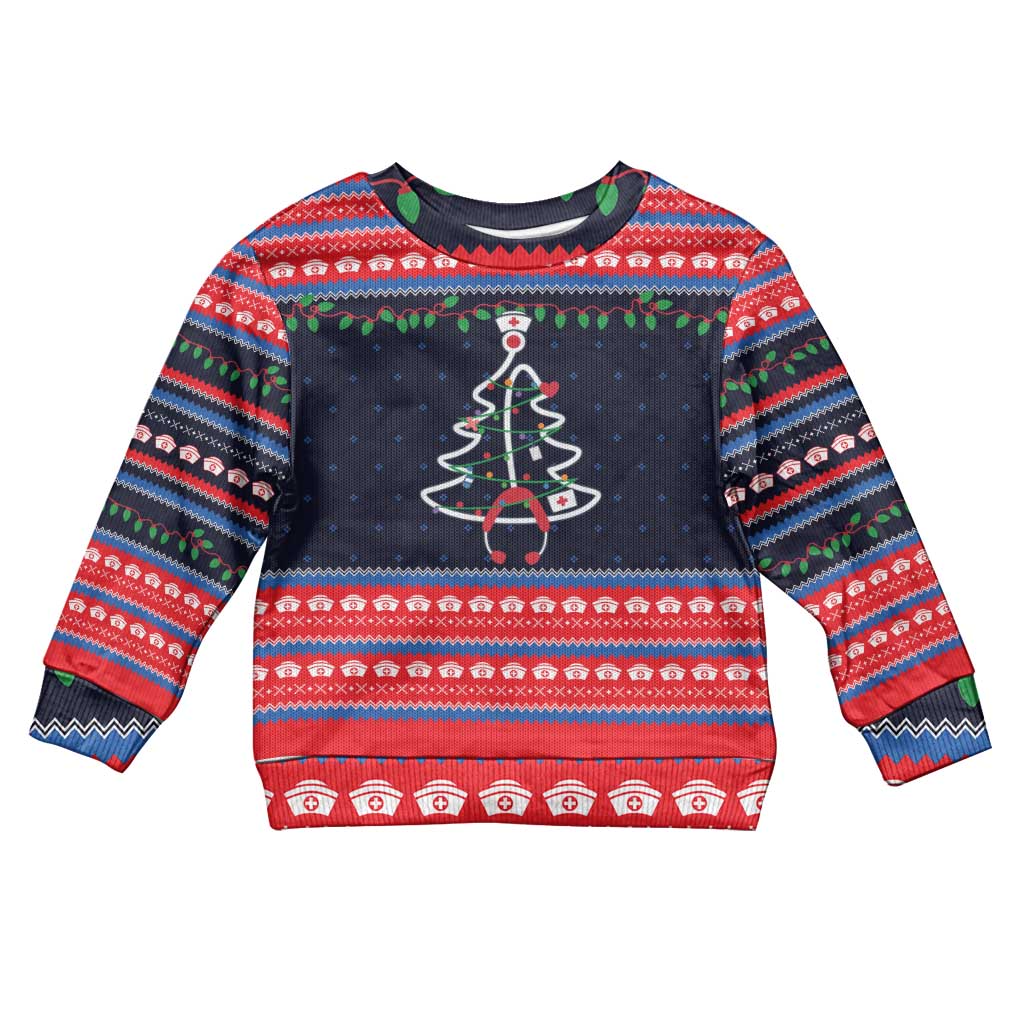 Merry Christmas Nurse Kid Ugly Christmas Sweater Stethoscope Tree Nurses and Medical Workers - Wonder Print Shop