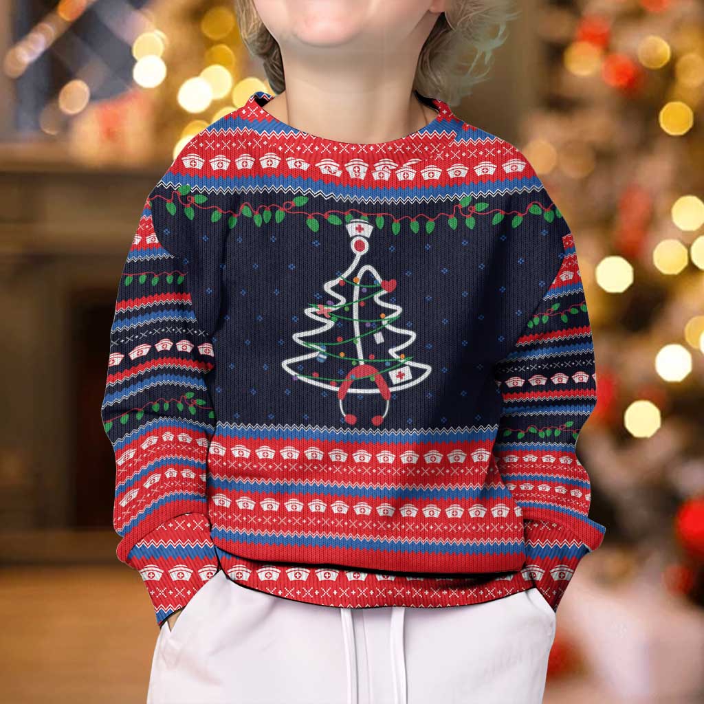 Merry Christmas Nurse Kid Ugly Christmas Sweater Stethoscope Tree Nurses and Medical Workers - Wonder Print Shop