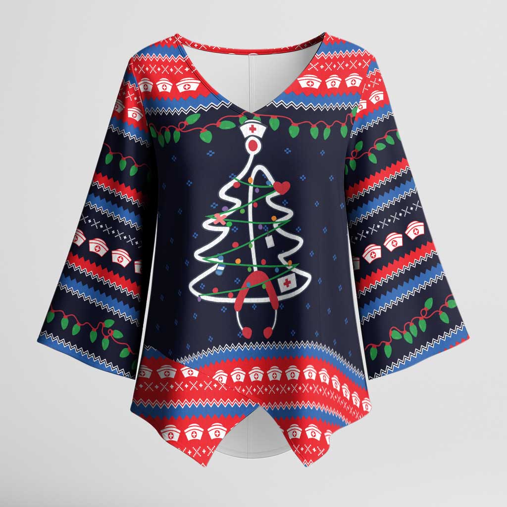 Merry Christmas Nurse Kimono Sleeve Blouse Stethoscope Tree Nurses and Medical Workers - Wonder Print Shop