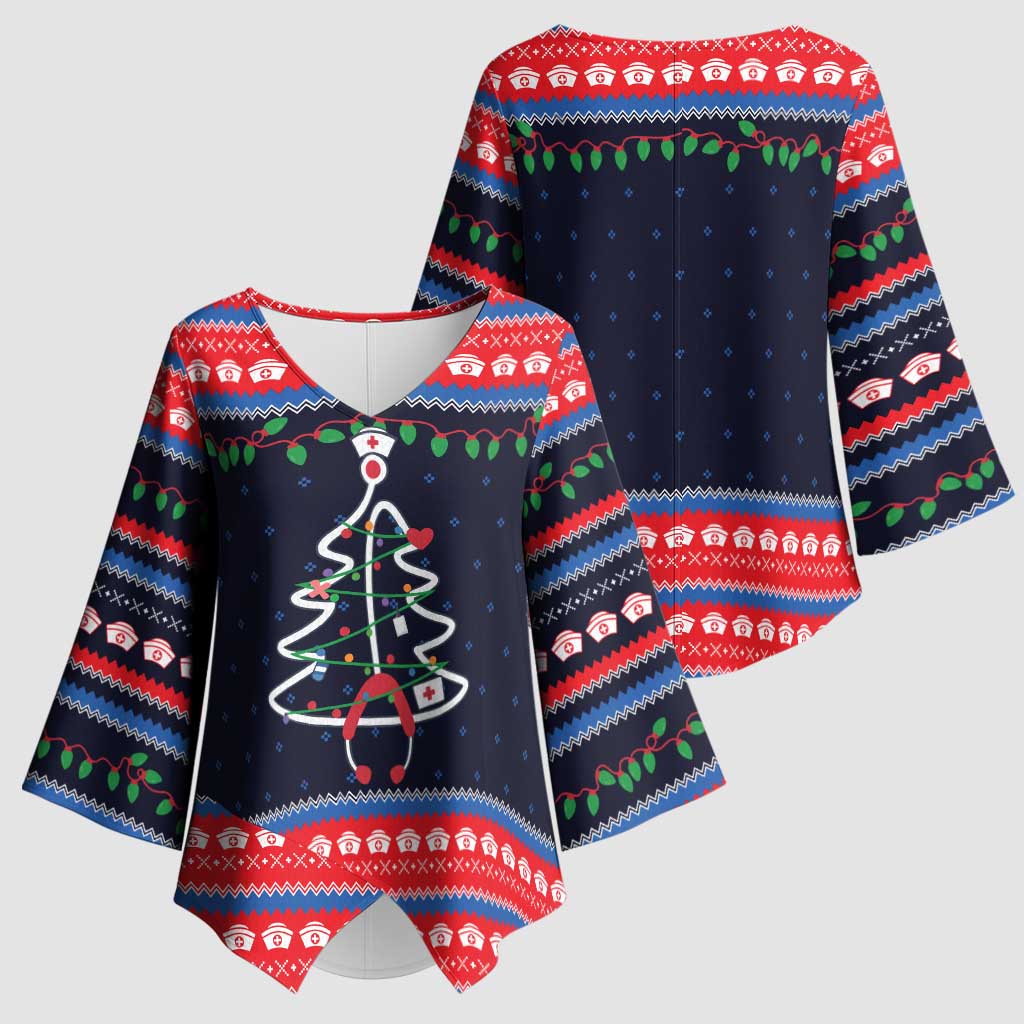 Merry Christmas Nurse Kimono Sleeve Blouse Stethoscope Tree Nurses and Medical Workers - Wonder Print Shop