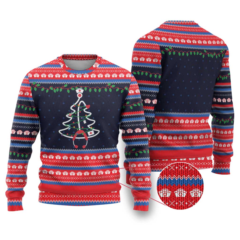 Merry Christmas Nurse Ugly Christmas Sweater Stethoscope Tree Nurses and Medical Workers - Wonder Print Shop