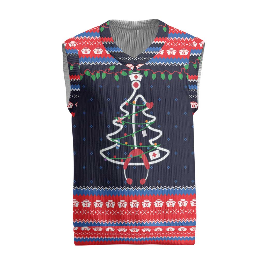 Merry Christmas Nurse Christmas Knitted V-Neck Vest Stethoscope Tree Nurses and Medical Workers - Wonder Print Shop