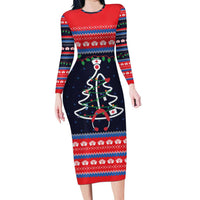 Merry Christmas Nurse Long Sleeve Bodycon Dress Stethoscope Tree Nurses and Medical Workers - Wonder Print Shop