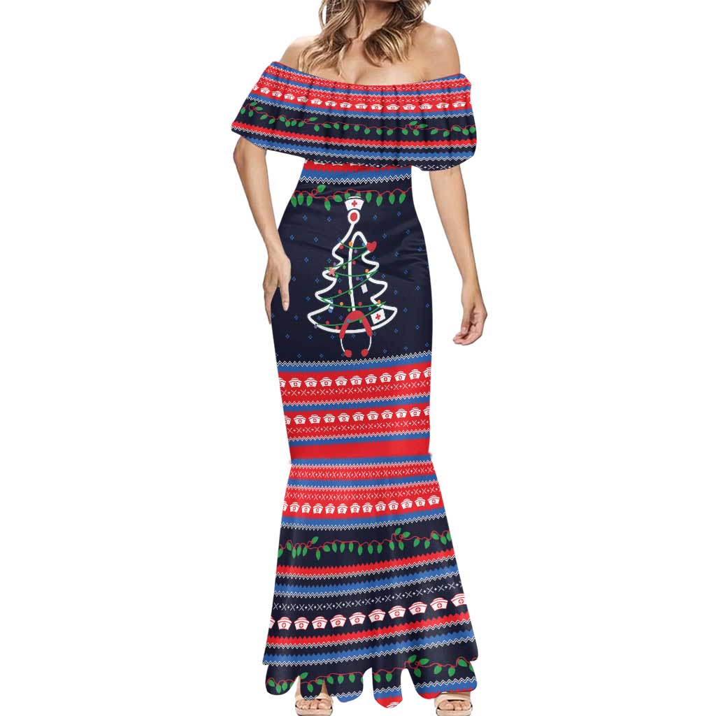 Merry Christmas Nurse Mermaid Dress Stethoscope Tree Nurses and Medical Workers - Wonder Print Shop