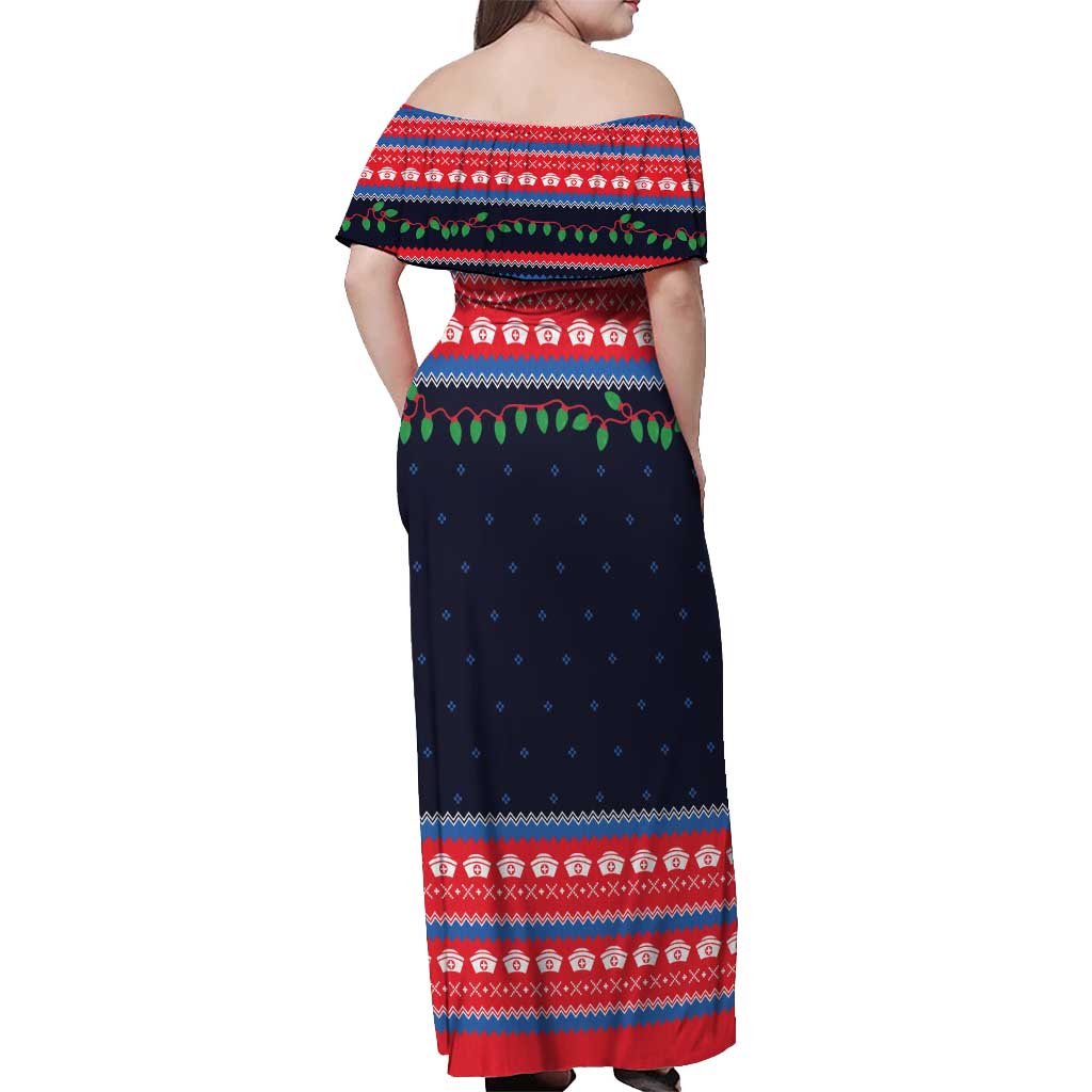 Merry Christmas Nurse Off Shoulder Maxi Dress Stethoscope Tree Nurses and Medical Workers - Wonder Print Shop