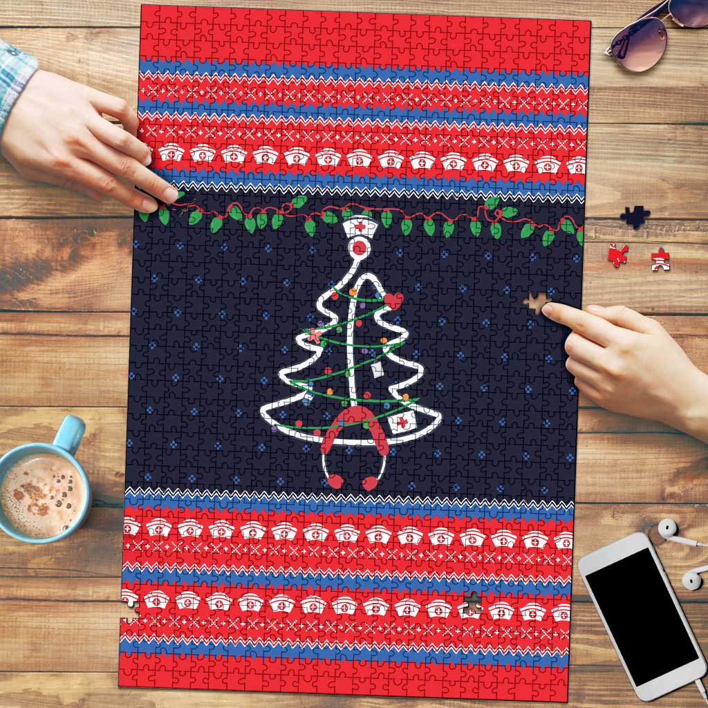 Merry Christmas Nurse Puzzle Stethoscope Tree Nurses and Medical Workers - Wonder Print Shop