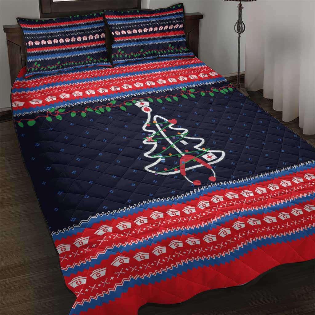 Merry Christmas Nurse Quilt Bed Set Stethoscope Tree Nurses and Medical Workers - Wonder Print Shop