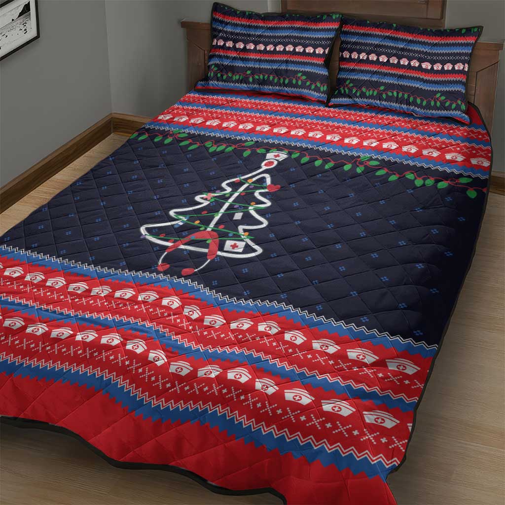 Merry Christmas Nurse Quilt Bed Set Stethoscope Tree Nurses and Medical Workers - Wonder Print Shop