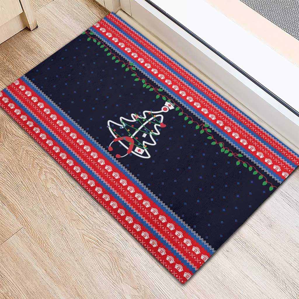 Merry Christmas Nurse Rubber Doormat Stethoscope Tree Nurses and Medical Workers - Wonder Print Shop