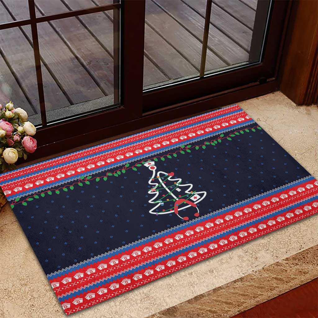Merry Christmas Nurse Rubber Doormat Stethoscope Tree Nurses and Medical Workers - Wonder Print Shop