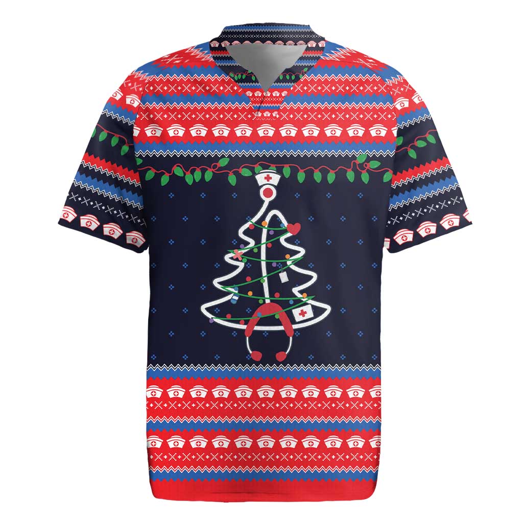 Merry Christmas Nurse Rugby Jersey Stethoscope Tree Nurses and Medical Workers - Wonder Print Shop