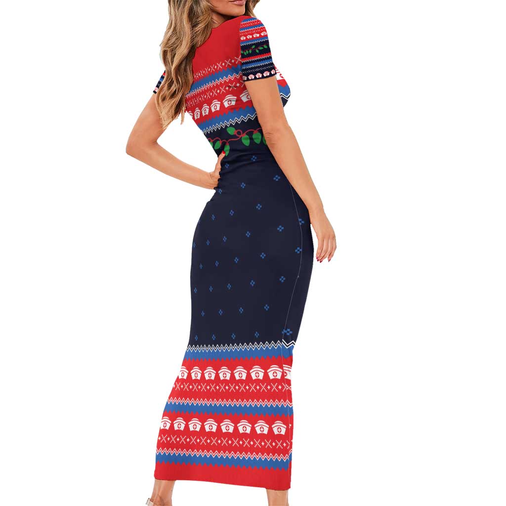 Merry Christmas Nurse Short Sleeve Bodycon Dress Stethoscope Tree Nurses and Medical Workers - Wonder Print Shop