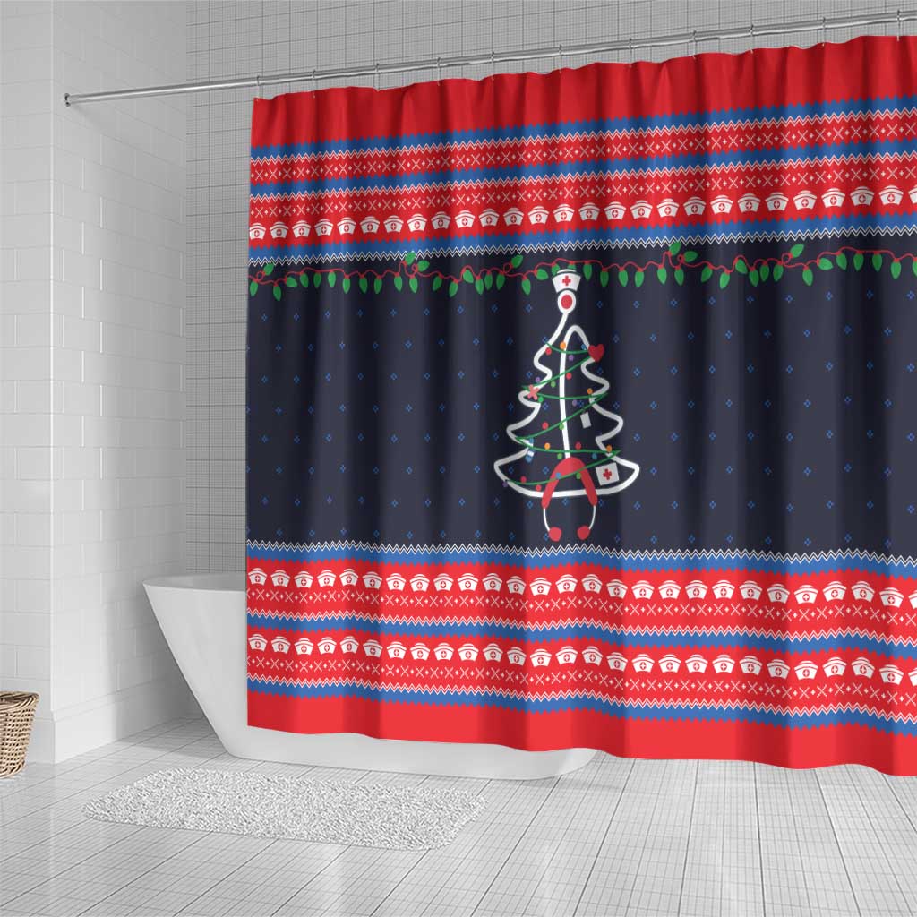 Merry Christmas Nurse Shower Curtain Stethoscope Tree Nurses and Medical Workers - Wonder Print Shop