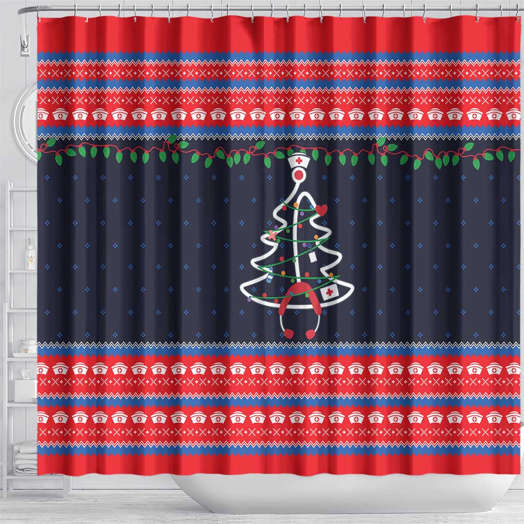 Merry Christmas Nurse Shower Curtain Stethoscope Tree Nurses and Medical Workers - Wonder Print Shop