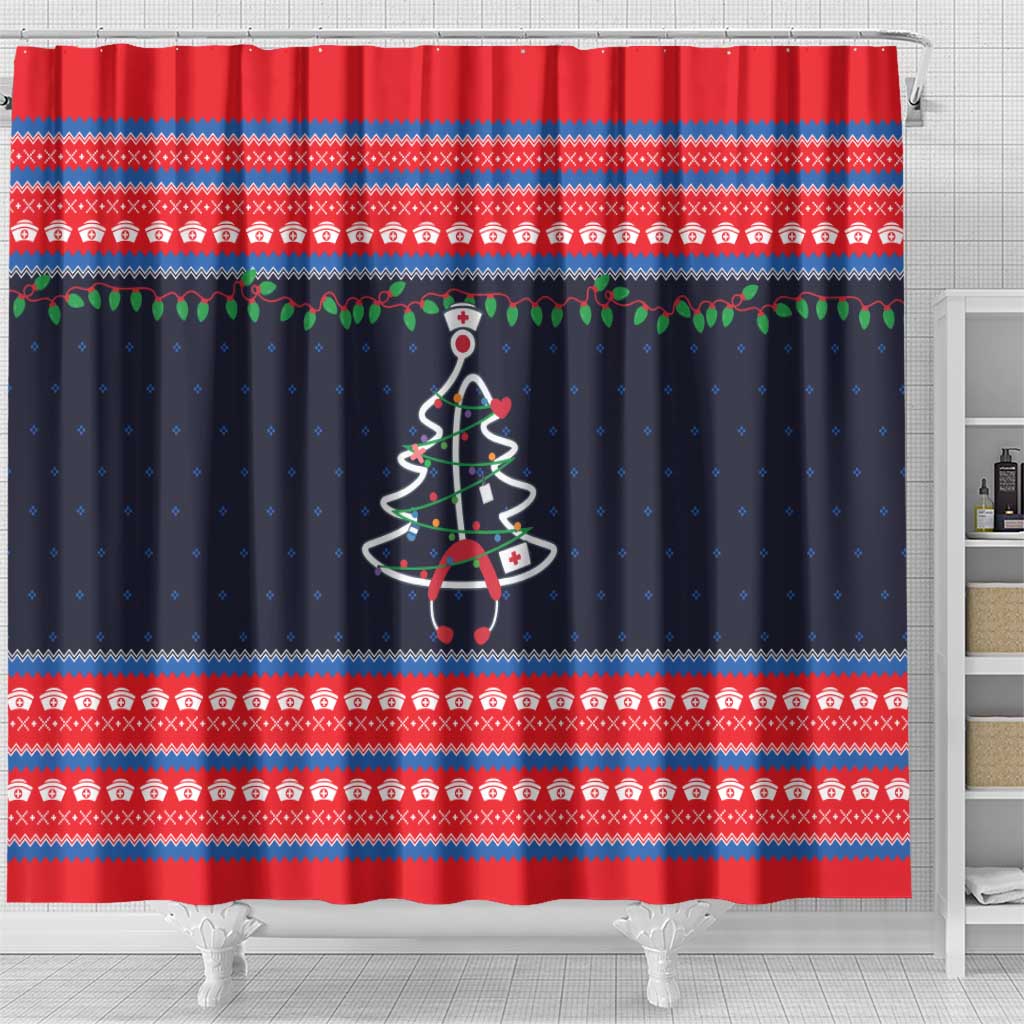 Merry Christmas Nurse Shower Curtain Stethoscope Tree Nurses and Medical Workers - Wonder Print Shop
