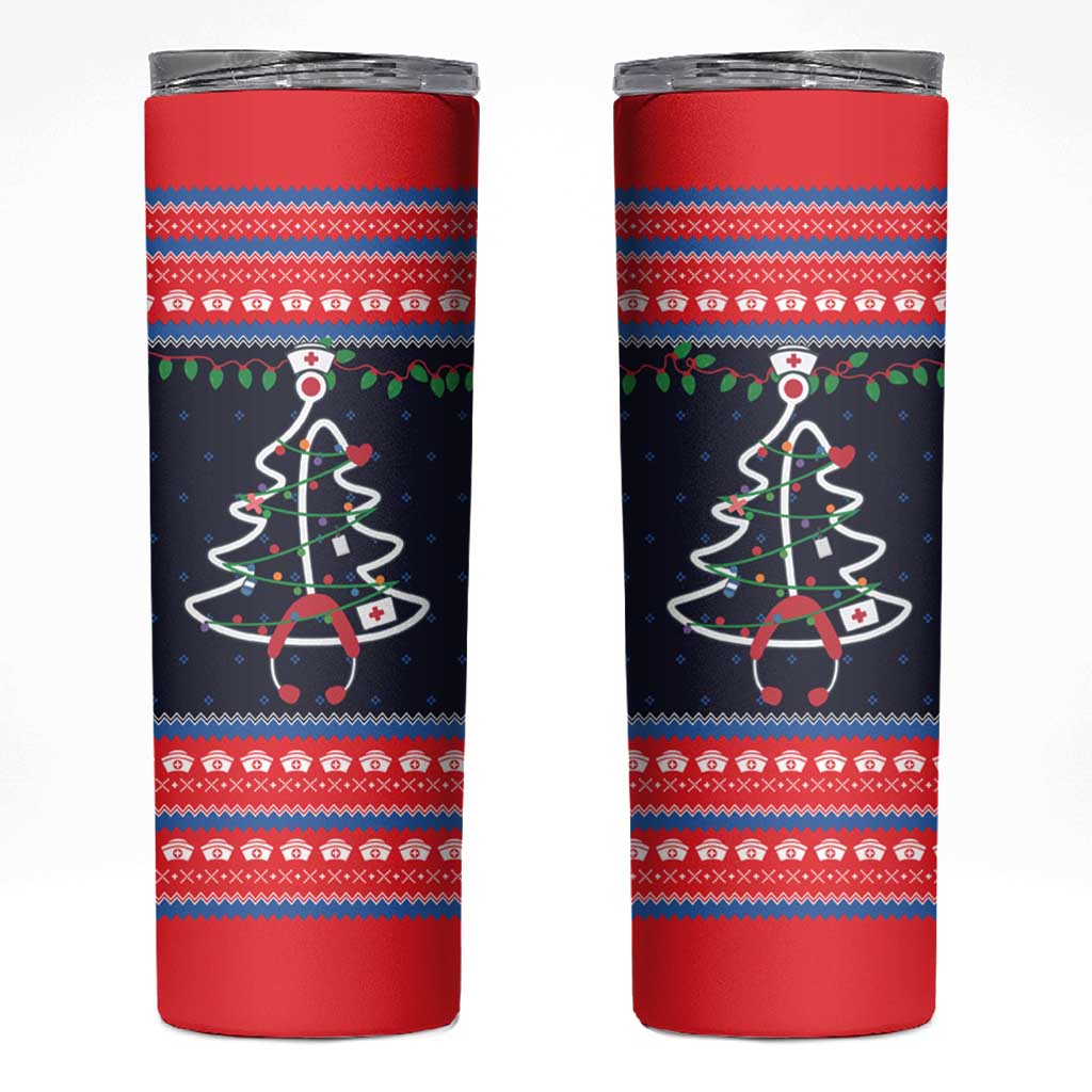 Merry Christmas Nurse Skinny Tumbler Stethoscope Tree Nurses and Medical Workers - Wonder Print Shop