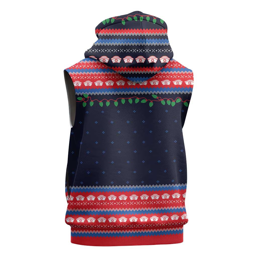 Merry Christmas Nurse Sleeveless Hoodie Stethoscope Tree Nurses and Medical Workers - Wonder Print Shop