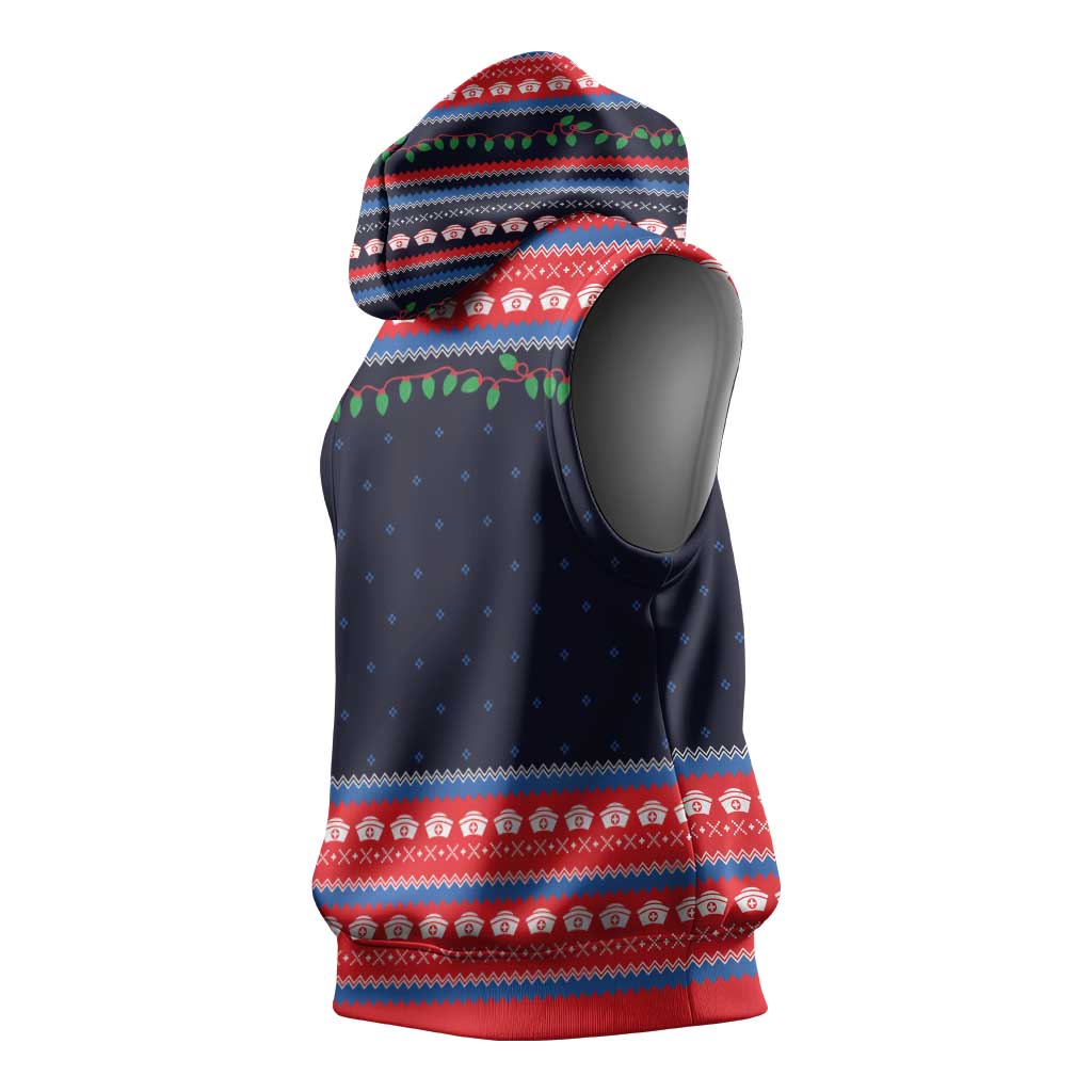 Merry Christmas Nurse Sleeveless Hoodie Stethoscope Tree Nurses and Medical Workers - Wonder Print Shop