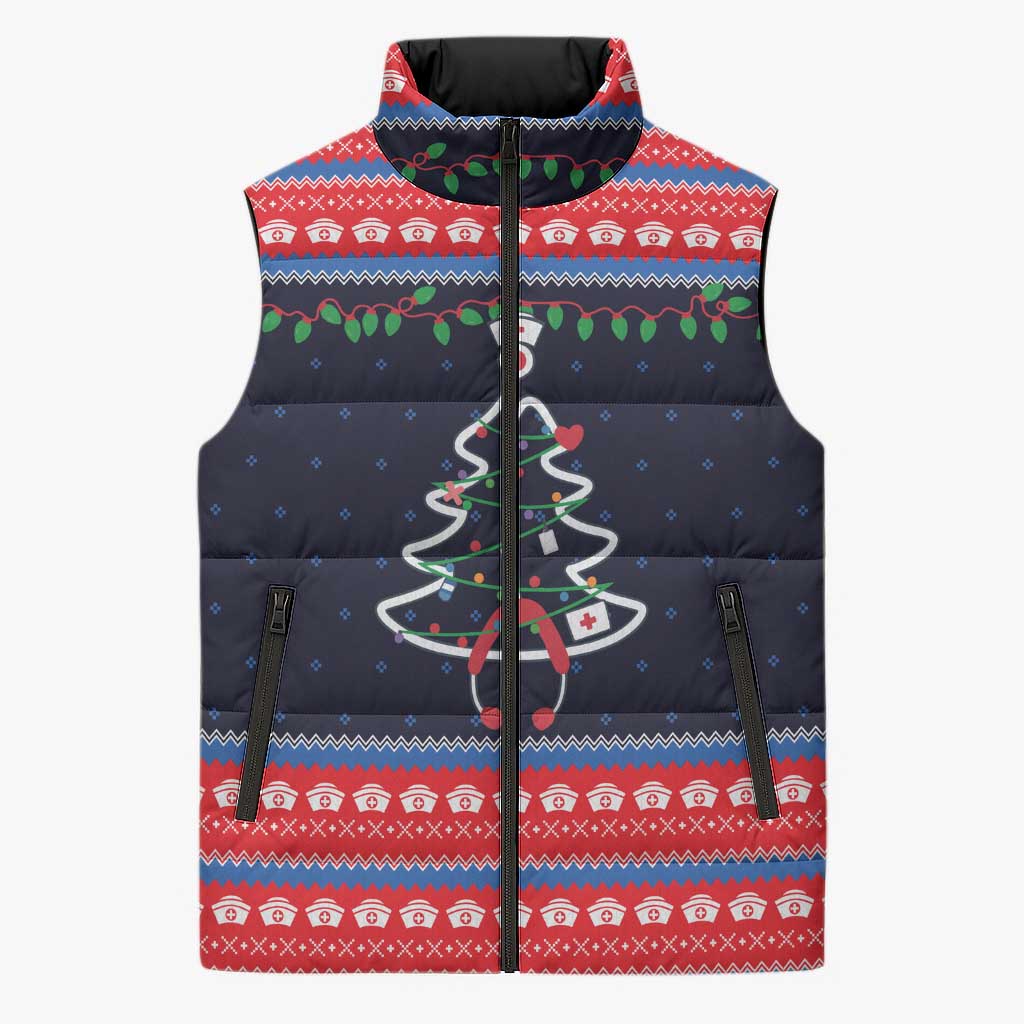 Merry Christmas Nurse Sleeveless Puffer Jacket Stethoscope Tree Nurses and Medical Workers - Wonder Print Shop