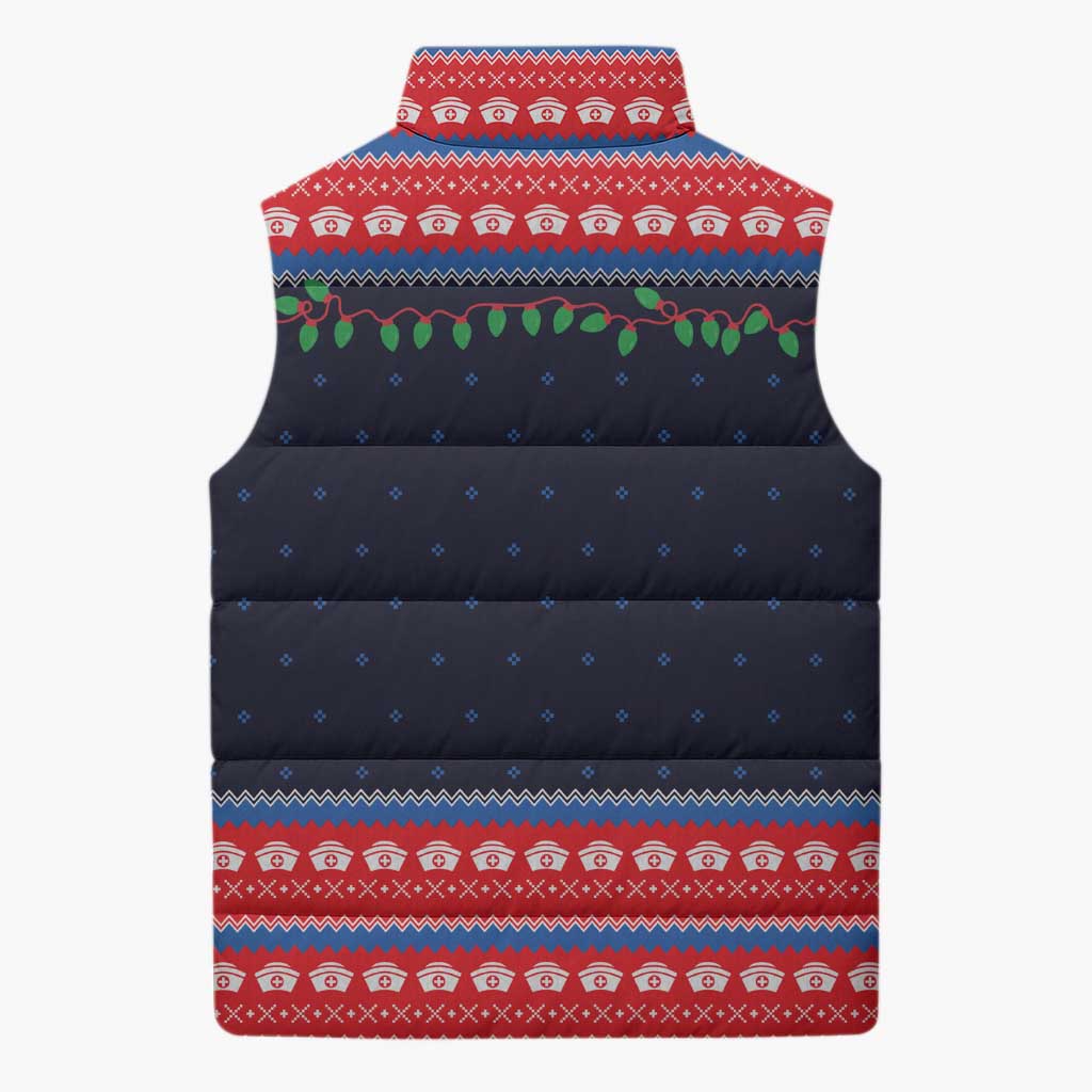 Merry Christmas Nurse Sleeveless Puffer Jacket Stethoscope Tree Nurses and Medical Workers - Wonder Print Shop