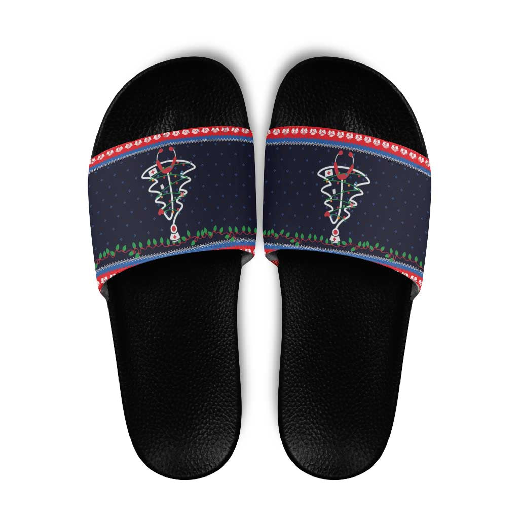 Merry Christmas Nurse Slide Sandals Stethoscope Tree Nurses and Medical Workers - Wonder Print Shop