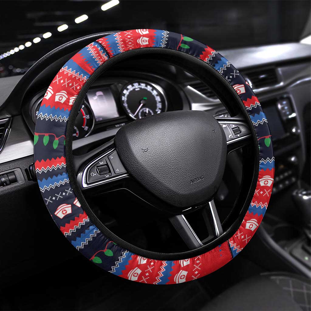 Merry Christmas Nurse Steering Wheel Cover Stethoscope Tree Nurses and Medical Workers - Wonder Print Shop