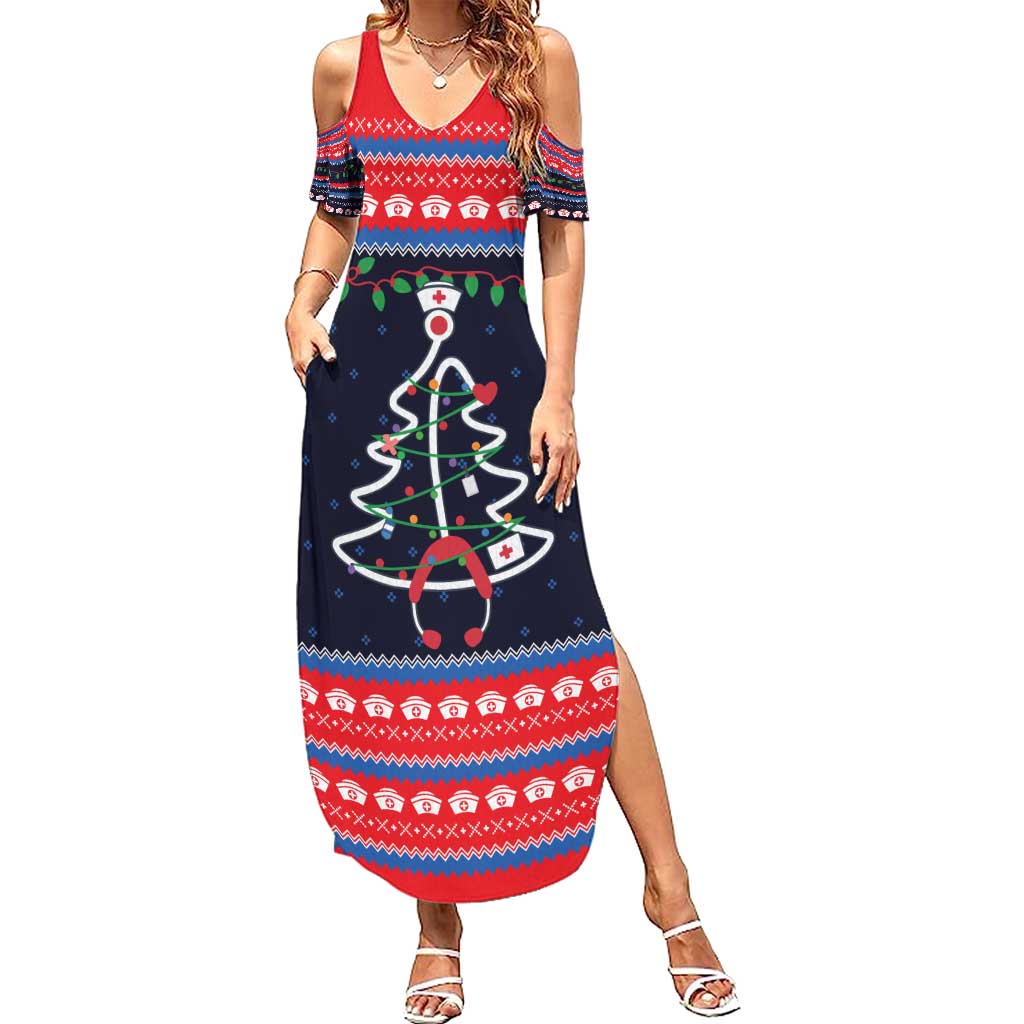 Merry Christmas Nurse Summer Maxi Dress Stethoscope Tree Nurses and Medical Workers - Wonder Print Shop