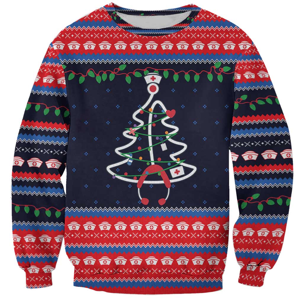 Merry Christmas Nurse Sweatshirt Stethoscope Tree Nurses and Medical Workers - Wonder Print Shop
