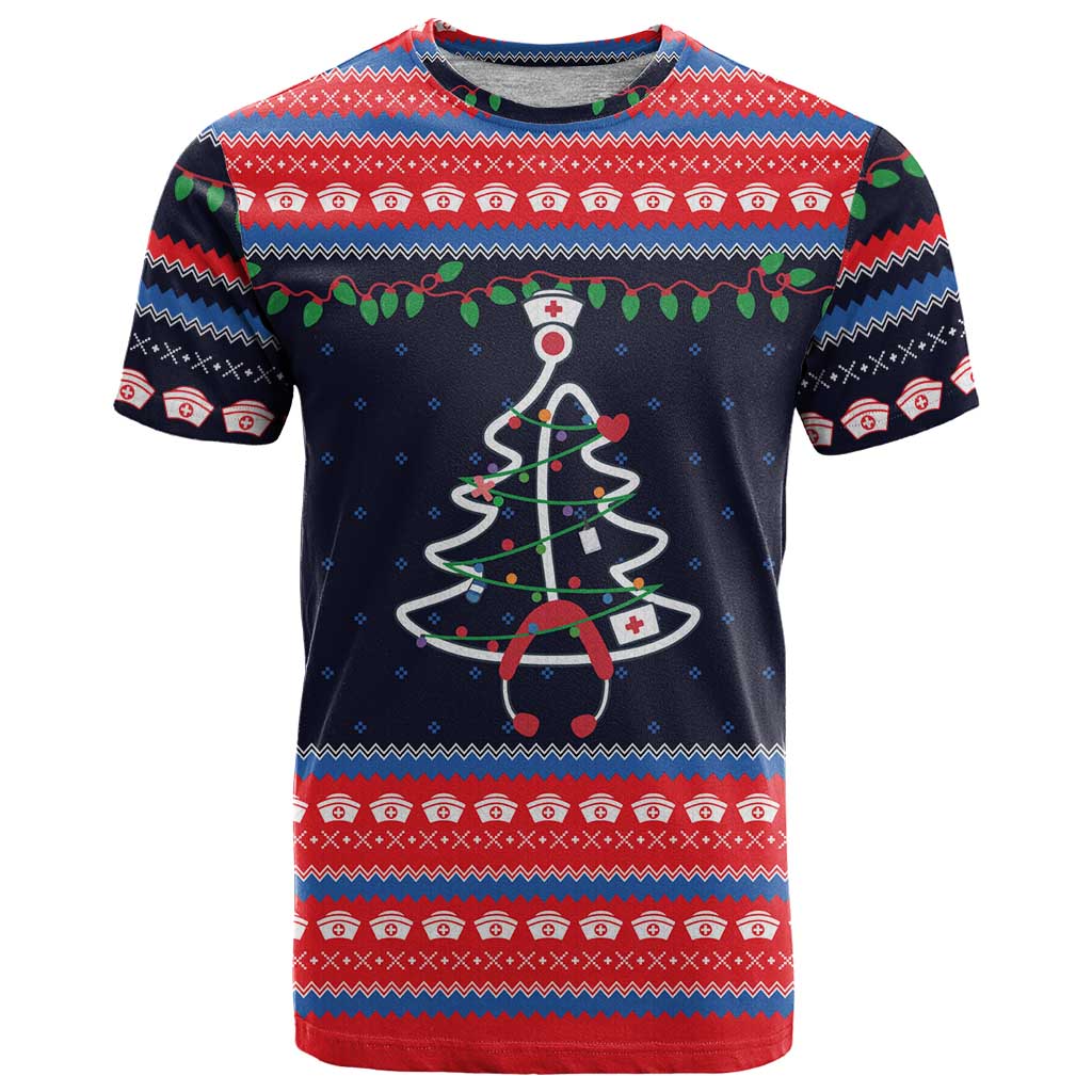 Merry Christmas Nurse T Shirt Stethoscope Tree Nurses and Medical Workers - Wonder Print Shop
