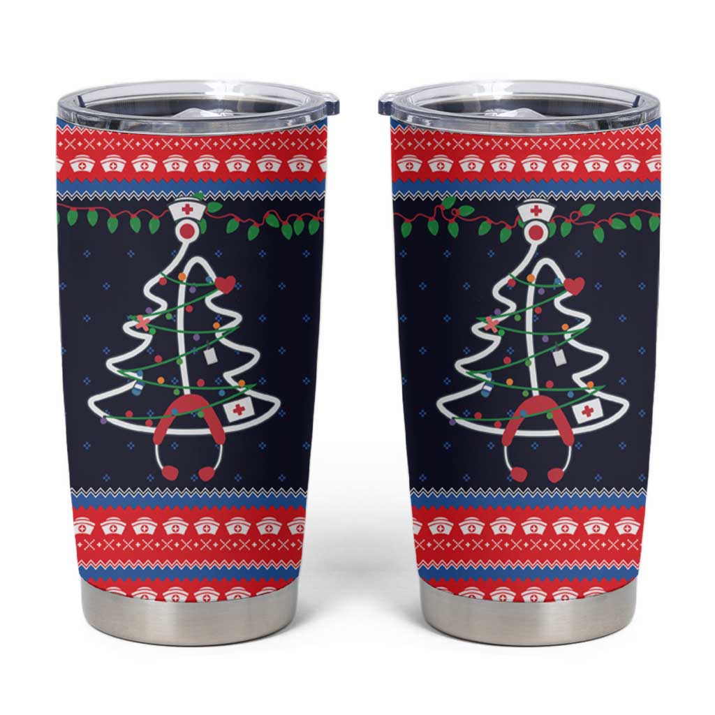 Merry Christmas Nurse Tumbler Cup Stethoscope Tree Nurses and Medical Workers - Wonder Print Shop