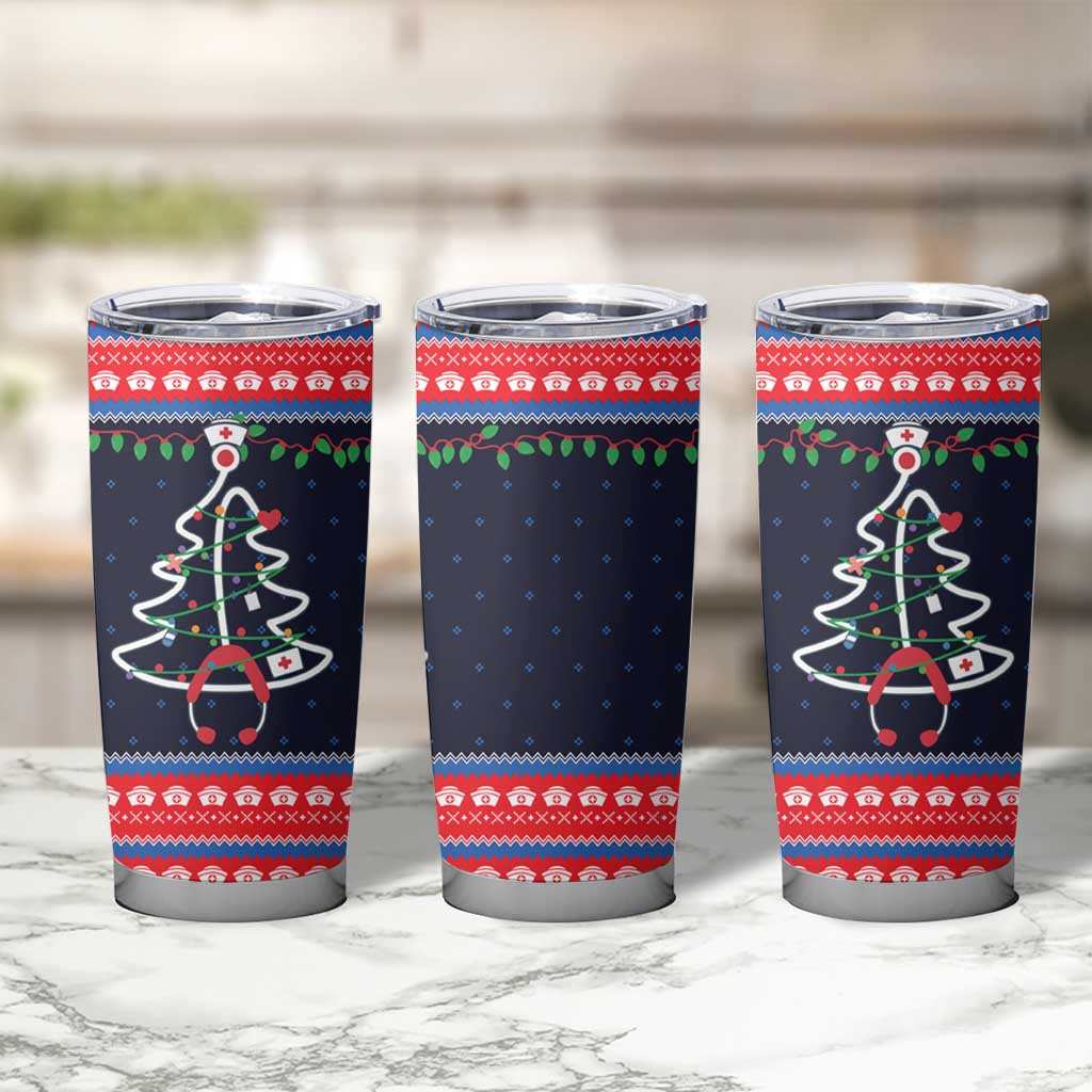 Merry Christmas Nurse Tumbler Cup Stethoscope Tree Nurses and Medical Workers - Wonder Print Shop