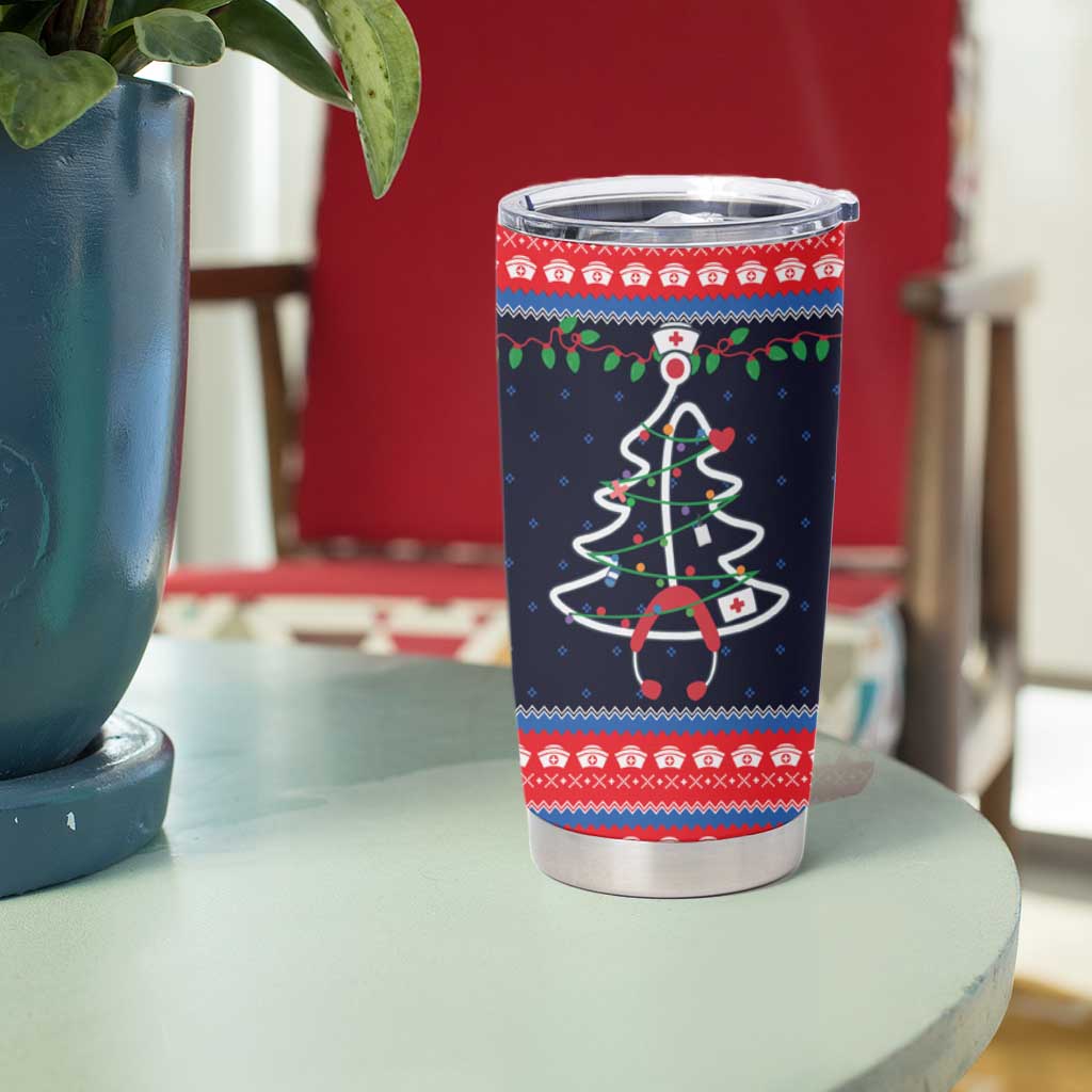 Merry Christmas Nurse Tumbler Cup Stethoscope Tree Nurses and Medical Workers - Wonder Print Shop