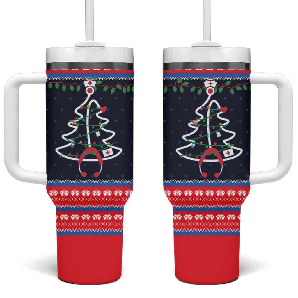 Merry Christmas Nurse Tumbler With Handle Stethoscope Tree Nurses and Medical Workers - Wonder Print Shop