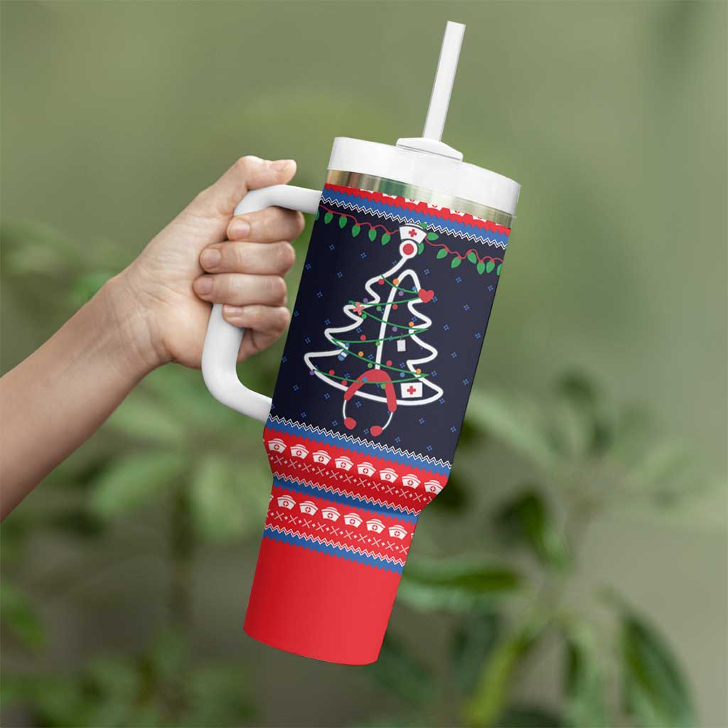 Merry Christmas Nurse Tumbler With Handle Stethoscope Tree Nurses and Medical Workers - Wonder Print Shop
